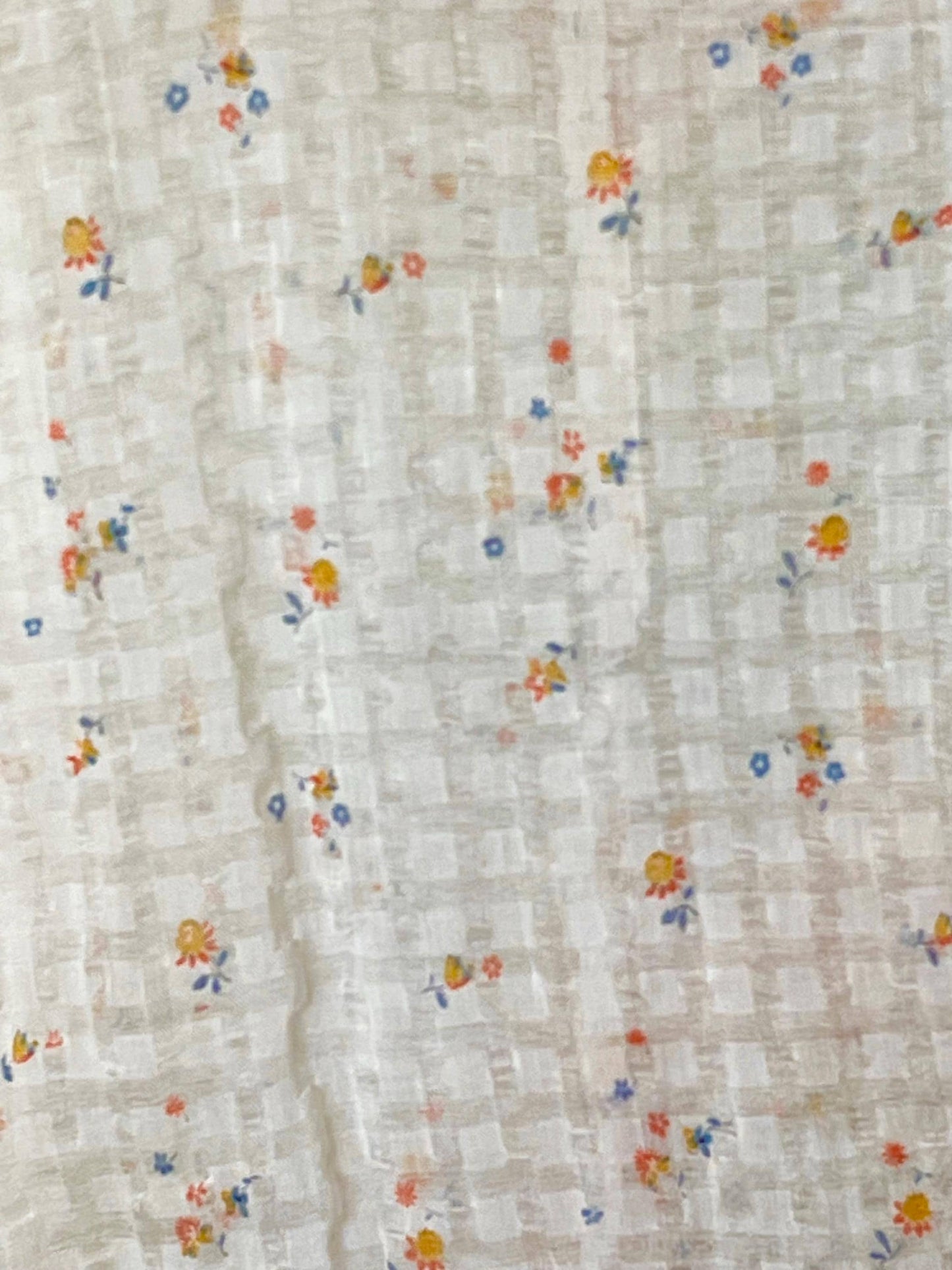 Vintage 1930s Sheer White Cotton Floral Print Bias Cut Dress with Ruffled Collar, XS