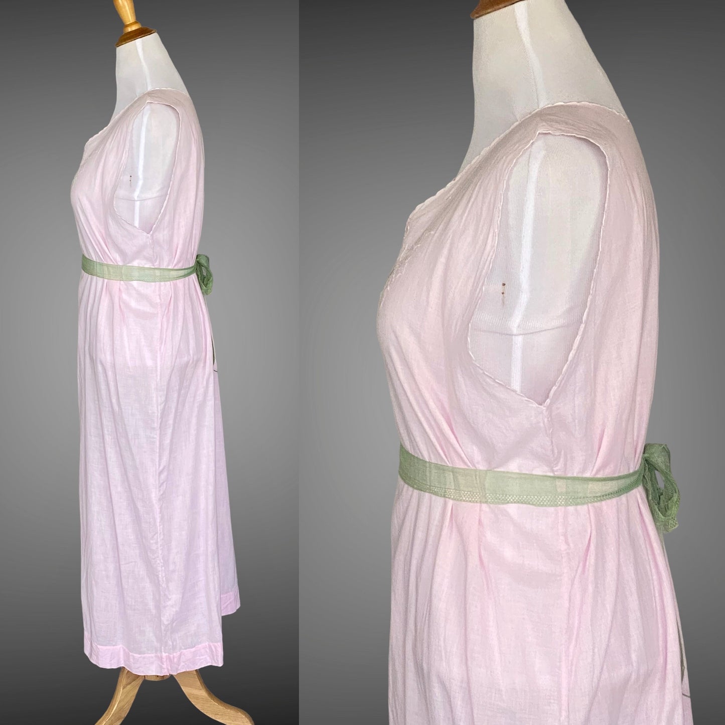Antique Edwardian 1900s–1910s Pink Cotton Embroidered Nightgown, Large–XL 47" Bust