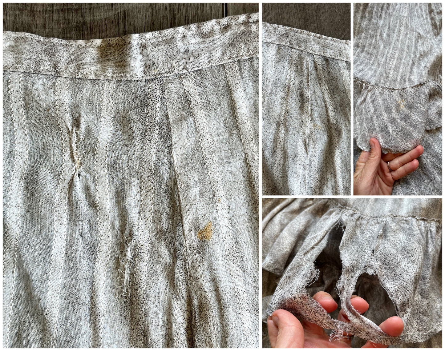 Antique Edwardian 1900s Printed Cotton Gibson Girl Dress, Tiered Skirt & Blouse Set, Small