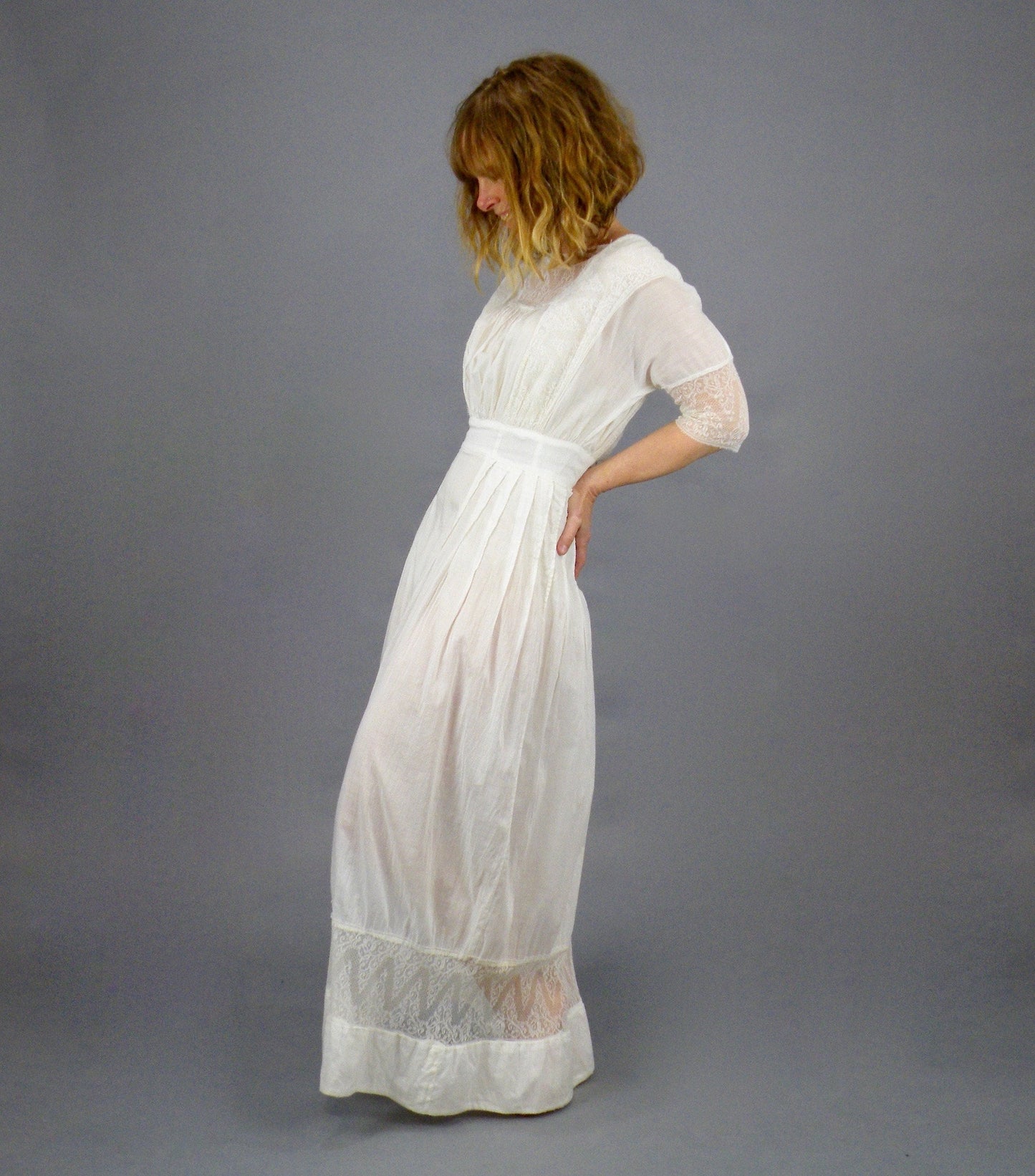 Antique Edwardian 1910s White Cotton Lace Lawn Lingerie Dress, XXS