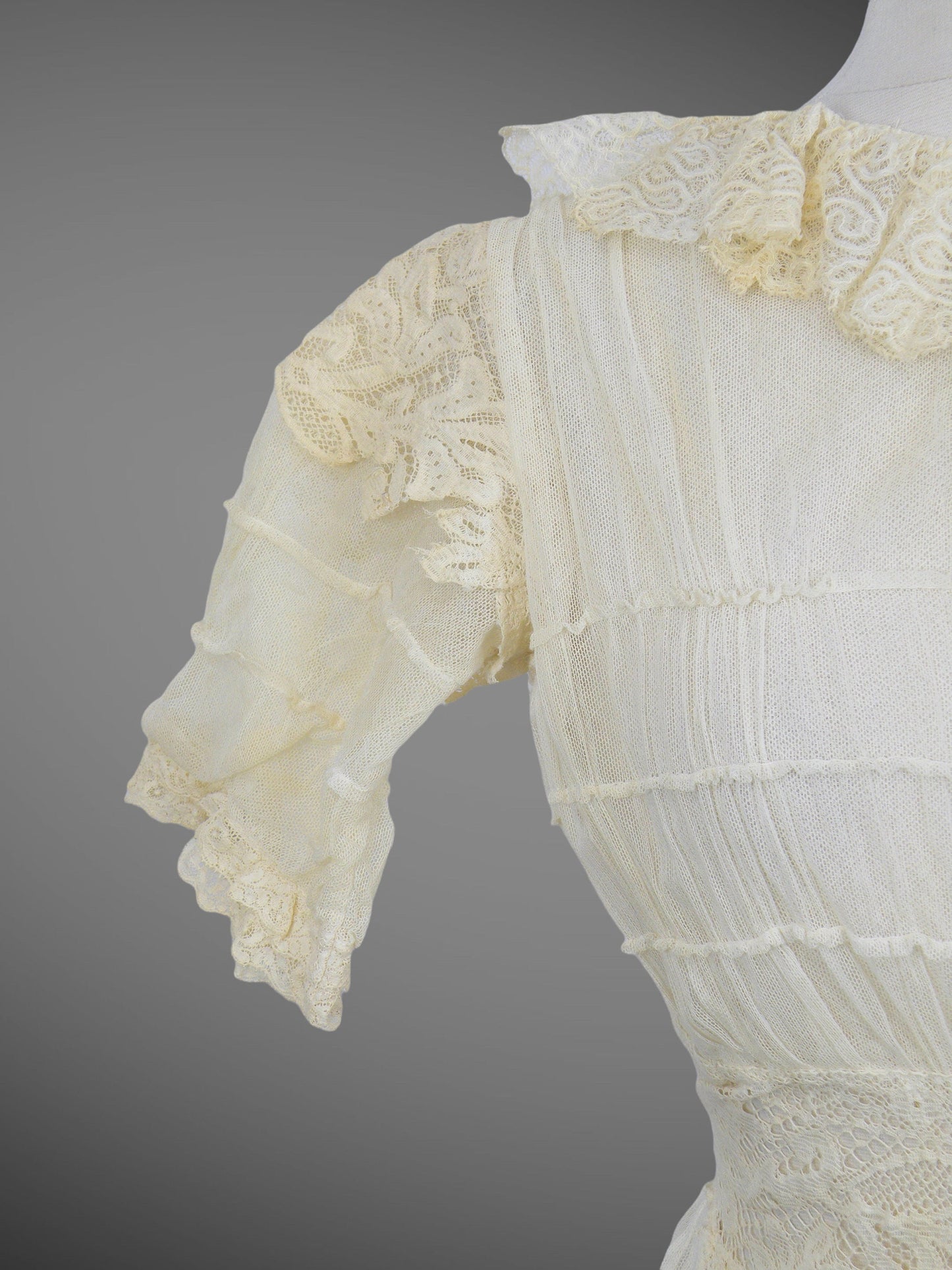 1910s Antique Cream Net Lace Edwardian Dress, XXS - XS