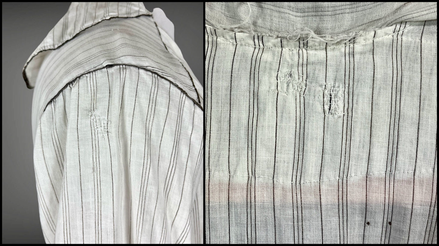 Antique 1910s Gray Striped Cotton Work Dress, Large