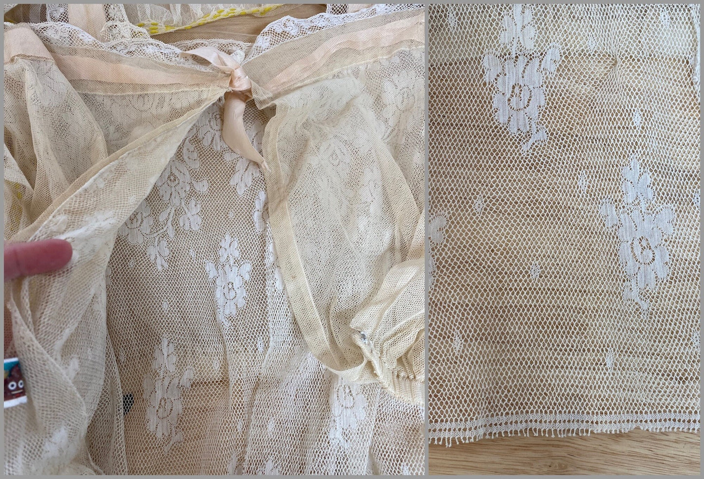 Antique 1900s Edwardian Net Lace Blouse with Yarn Embroidery & Lace Camisole, 36" Bust, S–M