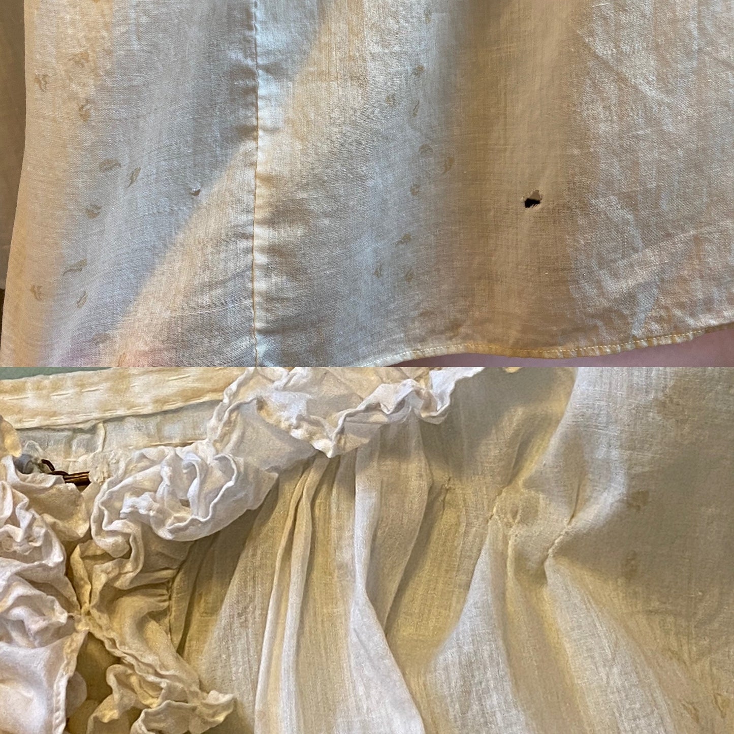 Antique Edwardian 1900s Printed Cotton 2-Piece Dress, Skirt & Tunic Blouse, XXS 23" Waist