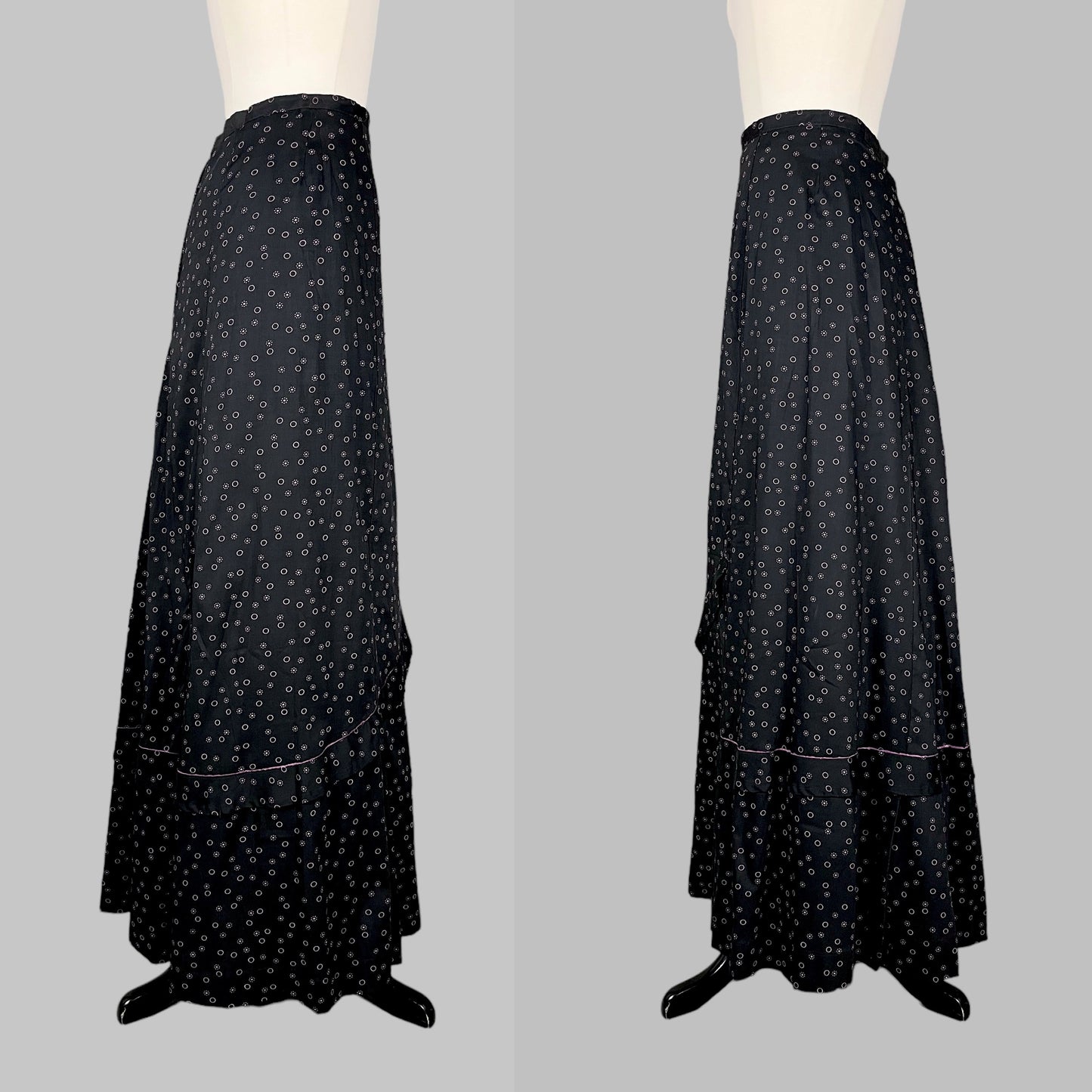 Antique Edwardian Printed Cotton Walking Skirt, 1900s–1910s, 24" Waist