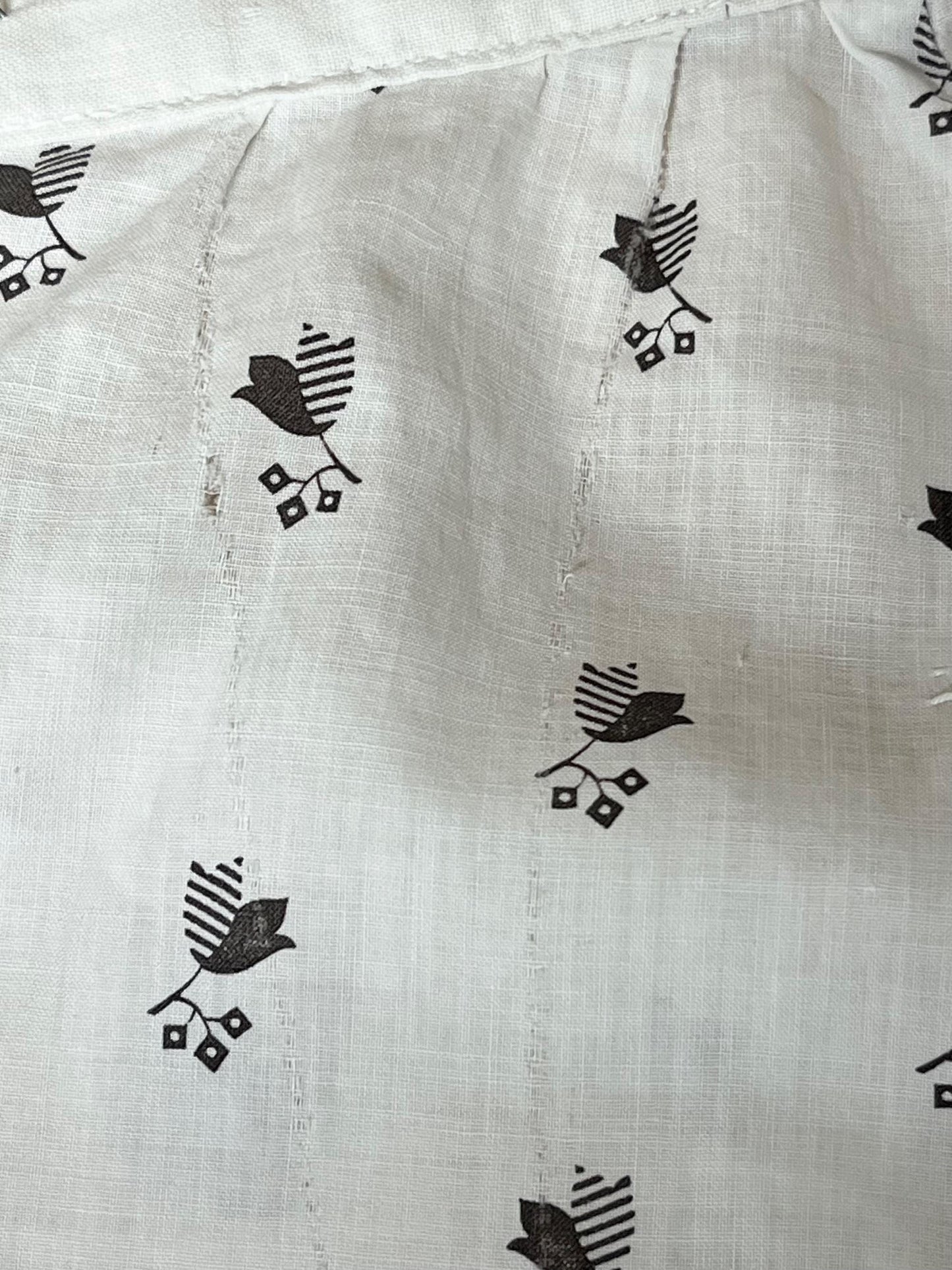 Antique 1900s Edwardian Floral Cotton Walking Skirt, Black & Gray Tulip Print, XS–S