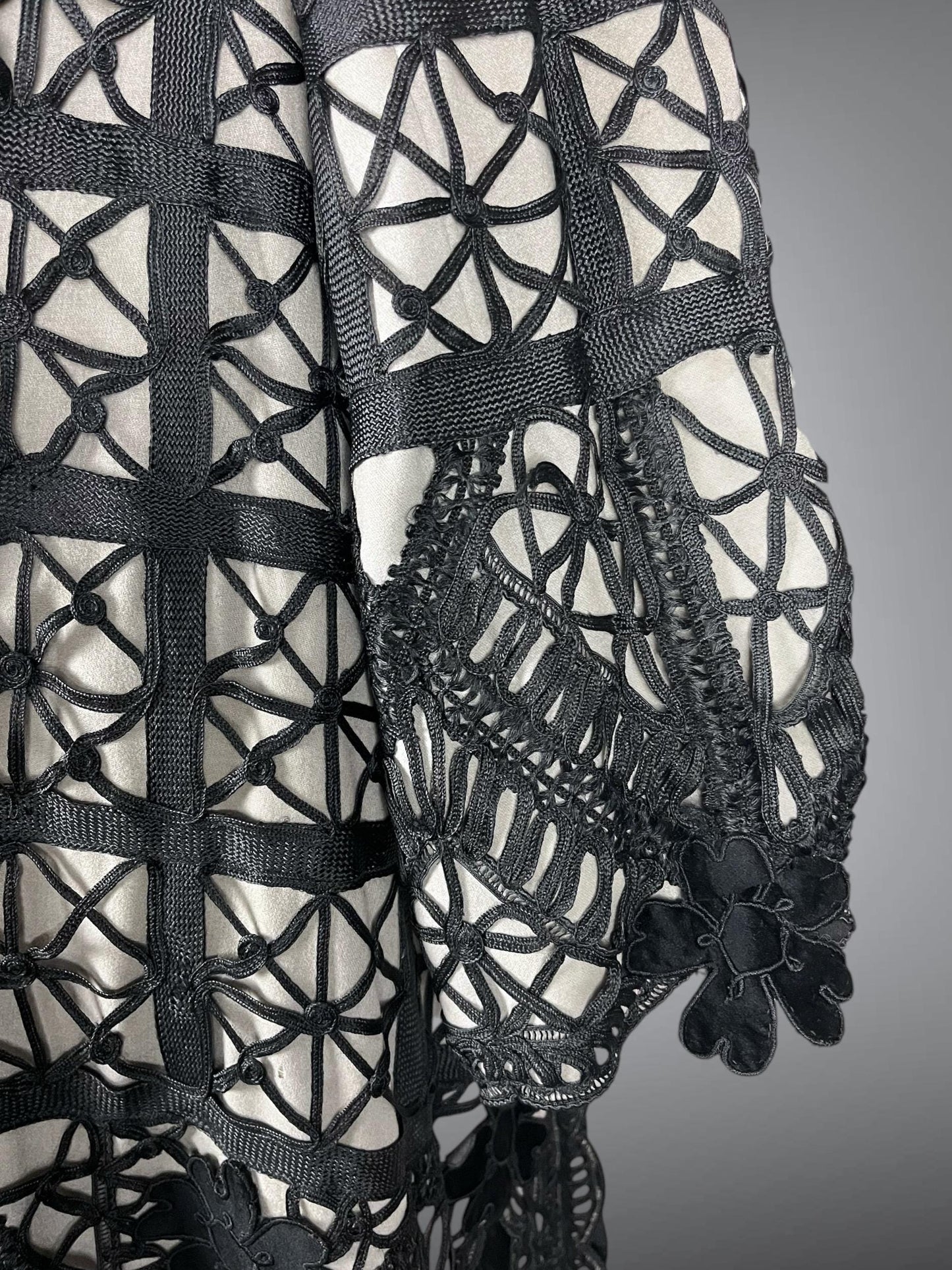 Late 1910s 1920s Feather Trim Wool Soutache Coat, L - XL