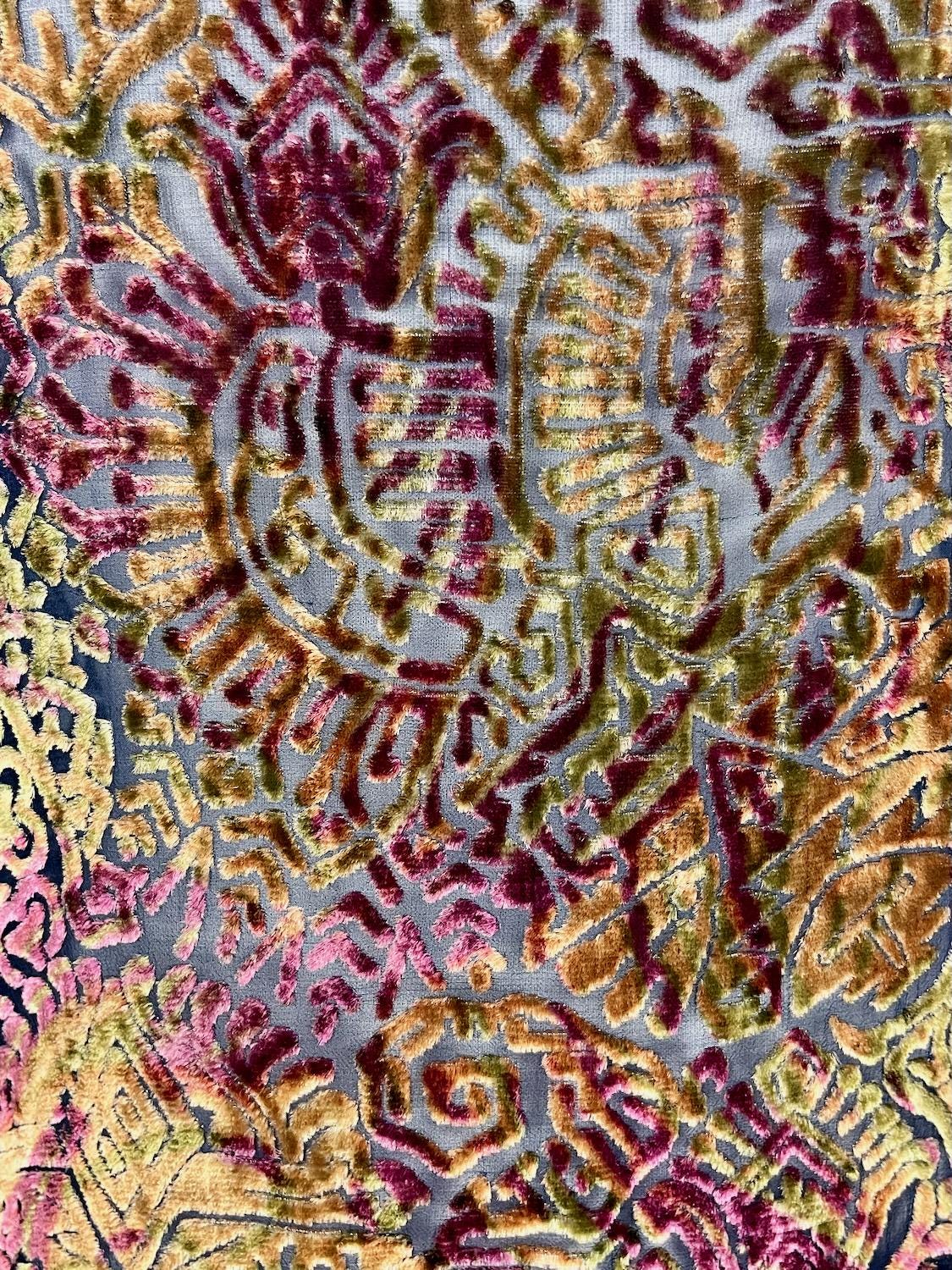 Vintage 1920s Devoré Burnout Silk Velvet Flapper Dress, Plum Gold & Olive, S