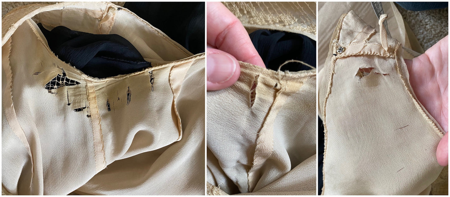 Vintage 1920s Beaded Net & Silk Dress, Art Deco Evening Gown, S/M - Medium