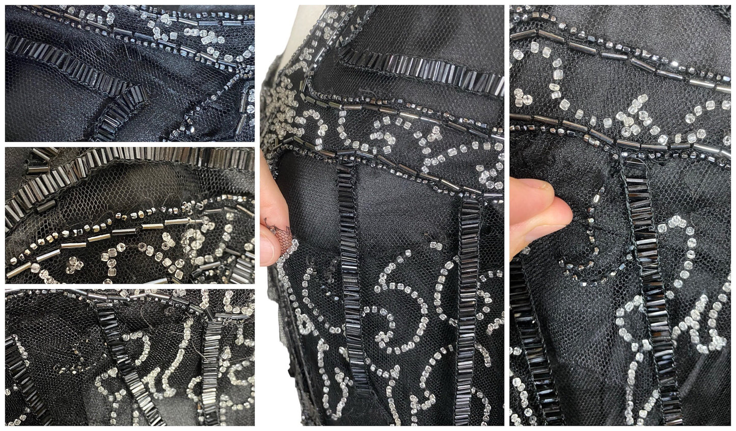 Vintage 1920s Art Deco Beaded Dress, XS–Small