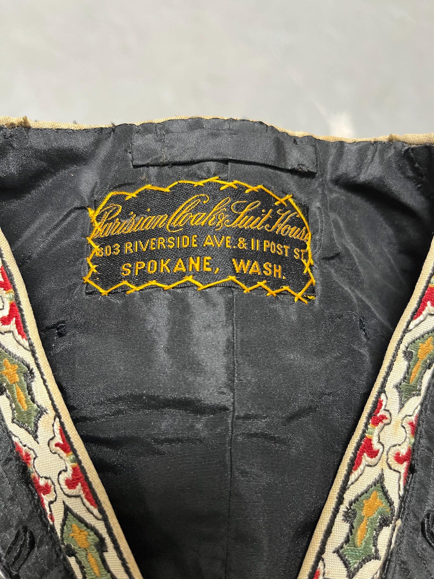 Antique 1900s Edwardian Black Silk Eton Jacket with Embroidered Trim, Folk-Influenced Historic Costume, M–L