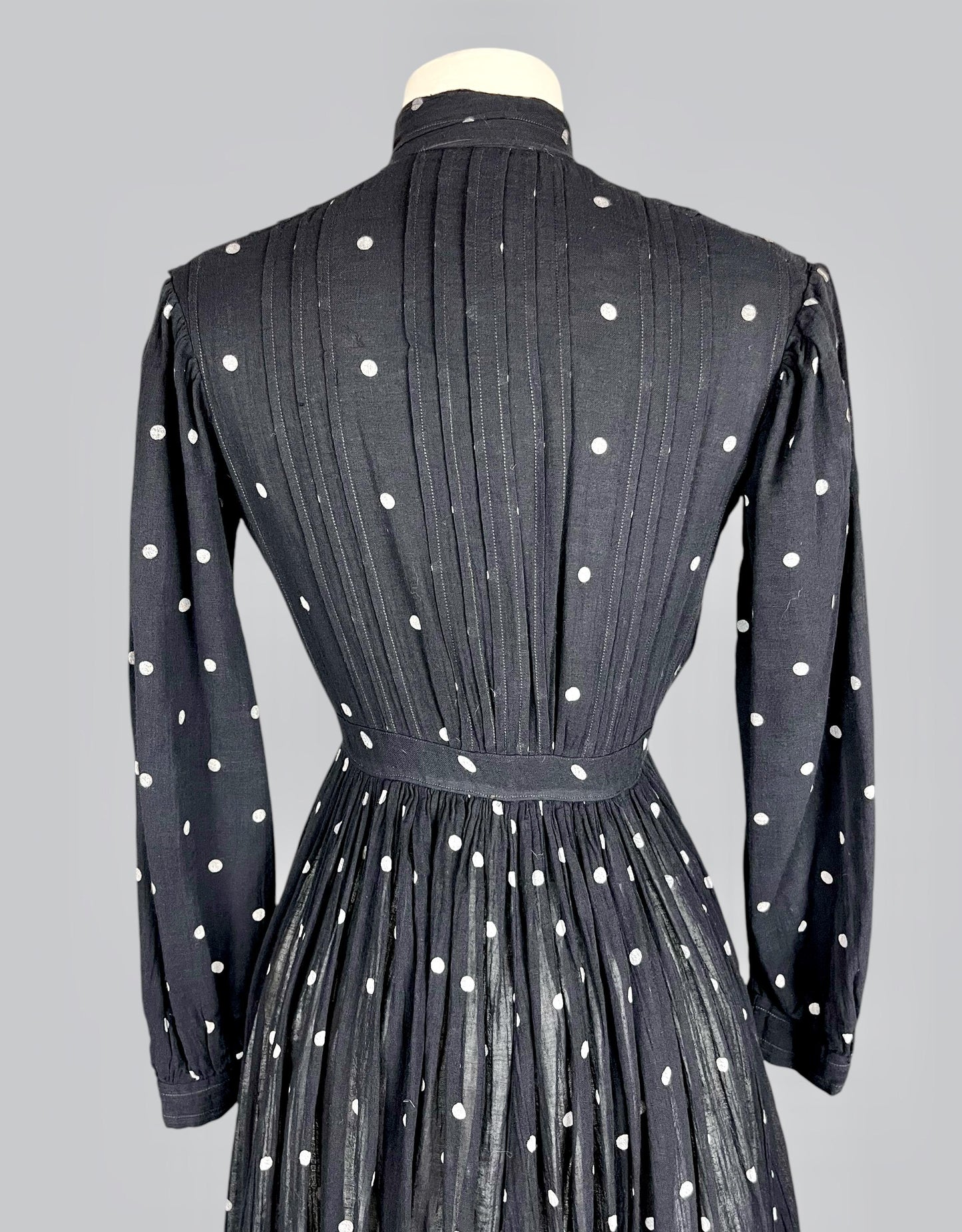 Antique Edwardian 1900s–1910s Black & White Polka Dot Cotton Gauze Dress, XS