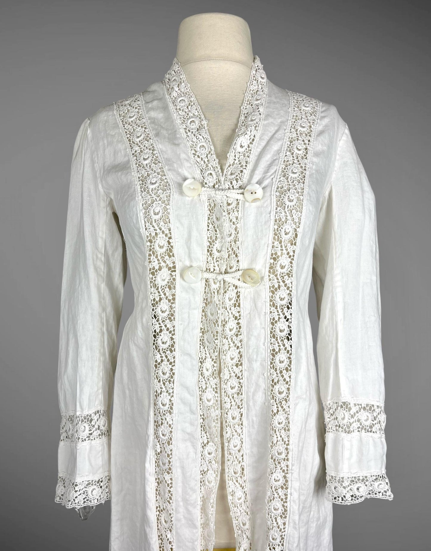 Antique 1900s Edwardian White Linen Insertion Lace Jacket, S - M