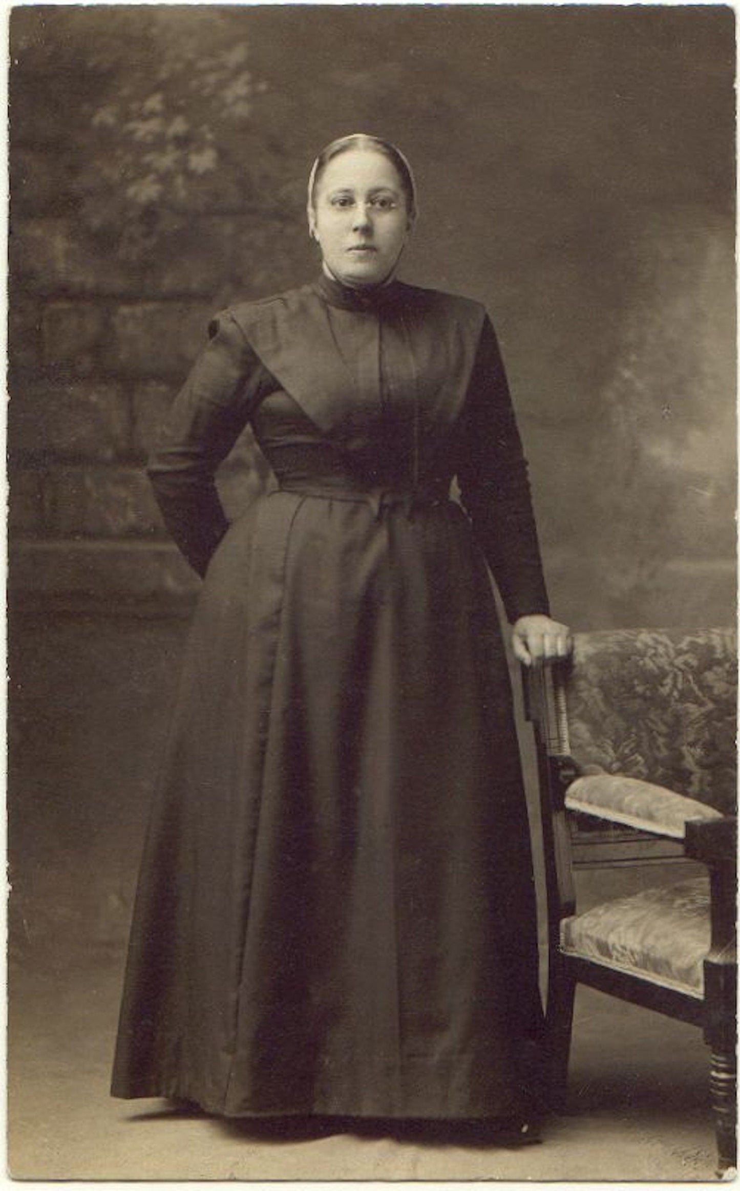 Antique Edwardian 1900s Blue Mennonite Pioneer Dress Set, Split Cape & Apron, Medium 29" Waist